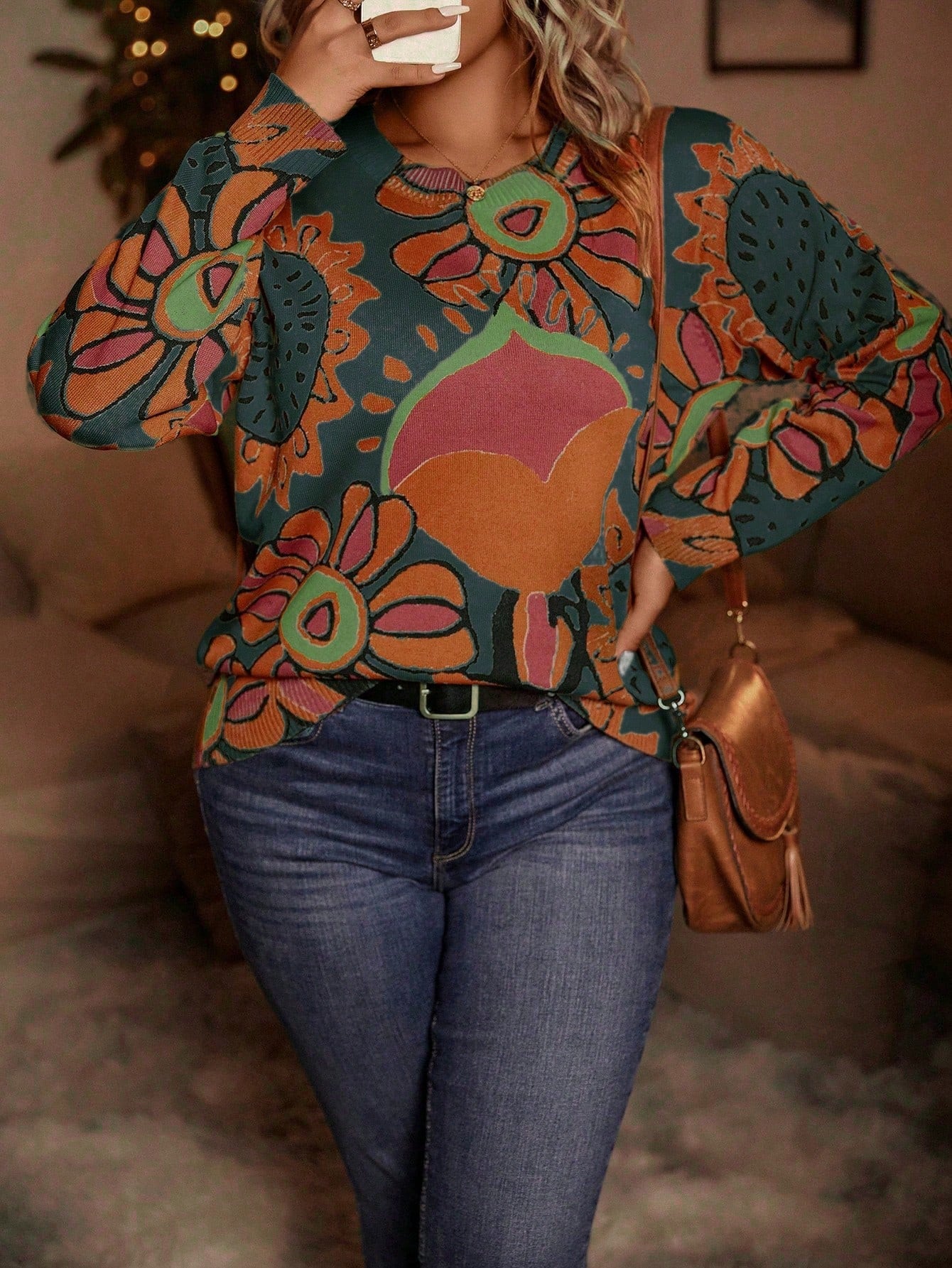 Plus 60’s Floral Sweater