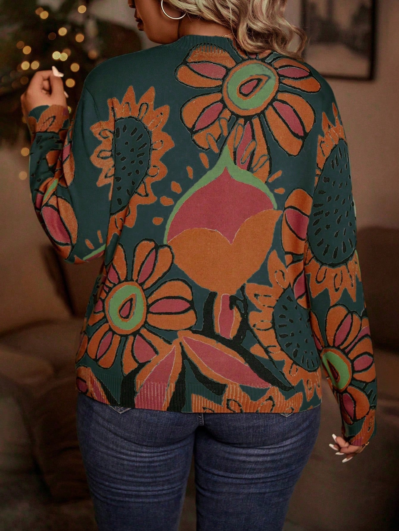 Plus 60’s Floral Sweater