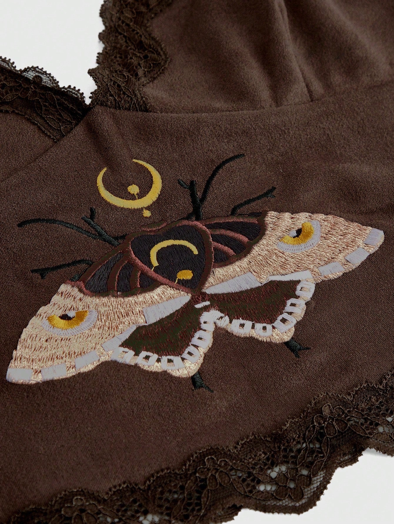 Moth Embroidery & Lace Splicing Camisole Top