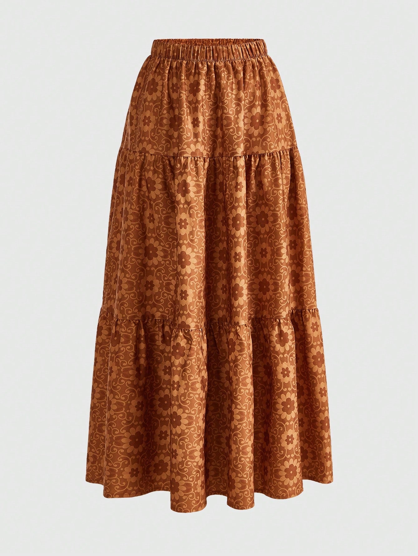 Sunny Hippie Floral Print Ruffle Hem A-line Skirt