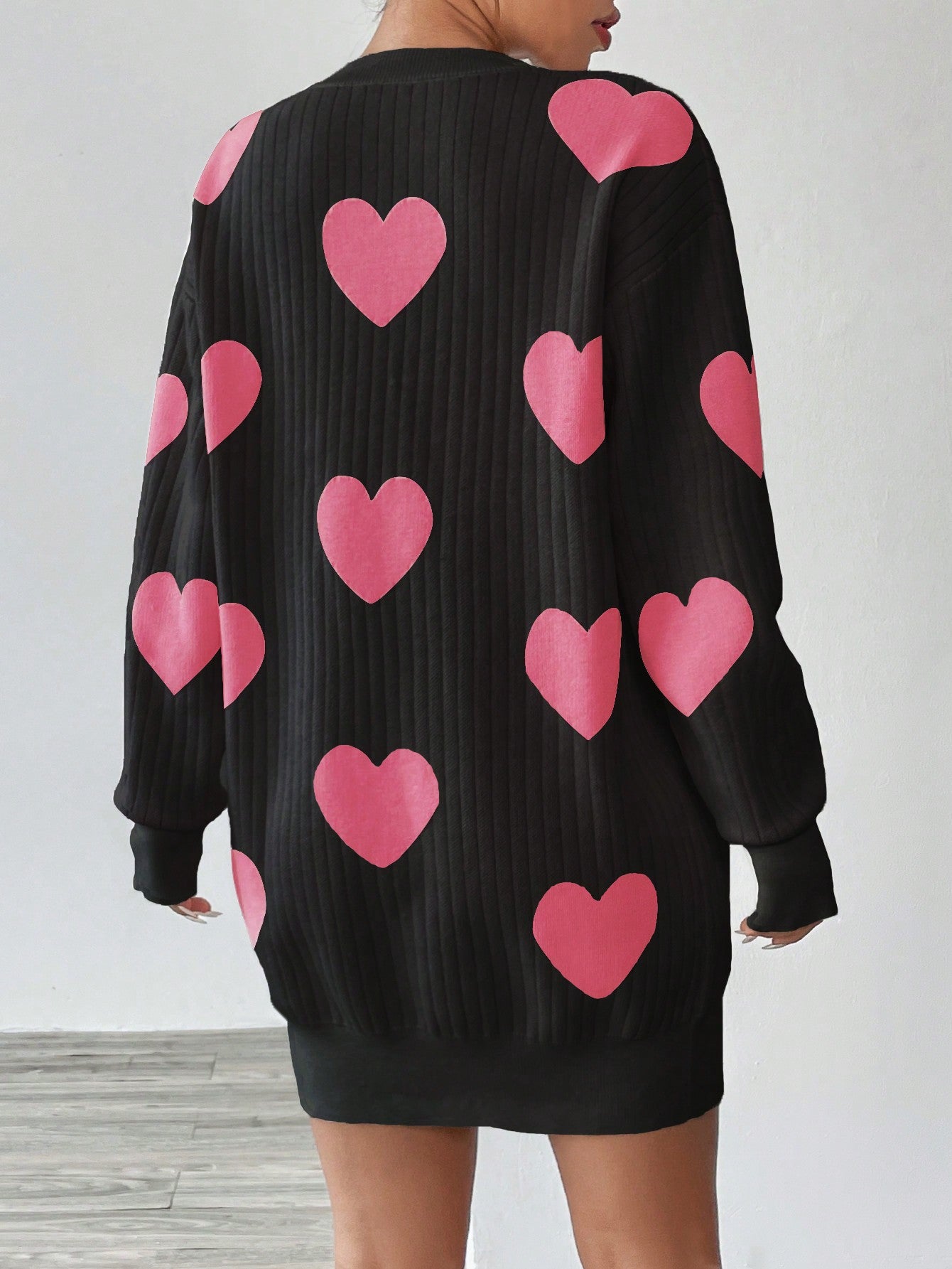 My Secret Heart Pattern Drop Shoulder Sweater Dress