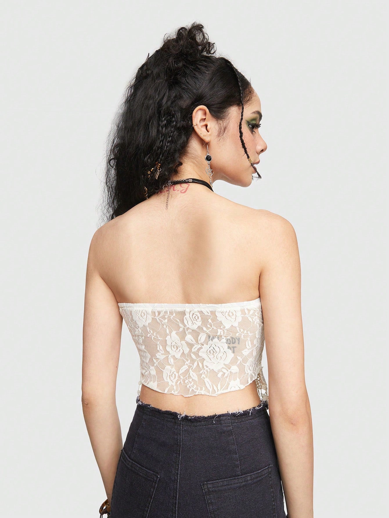 Vintage Rose Lace Fringe Strapless Top