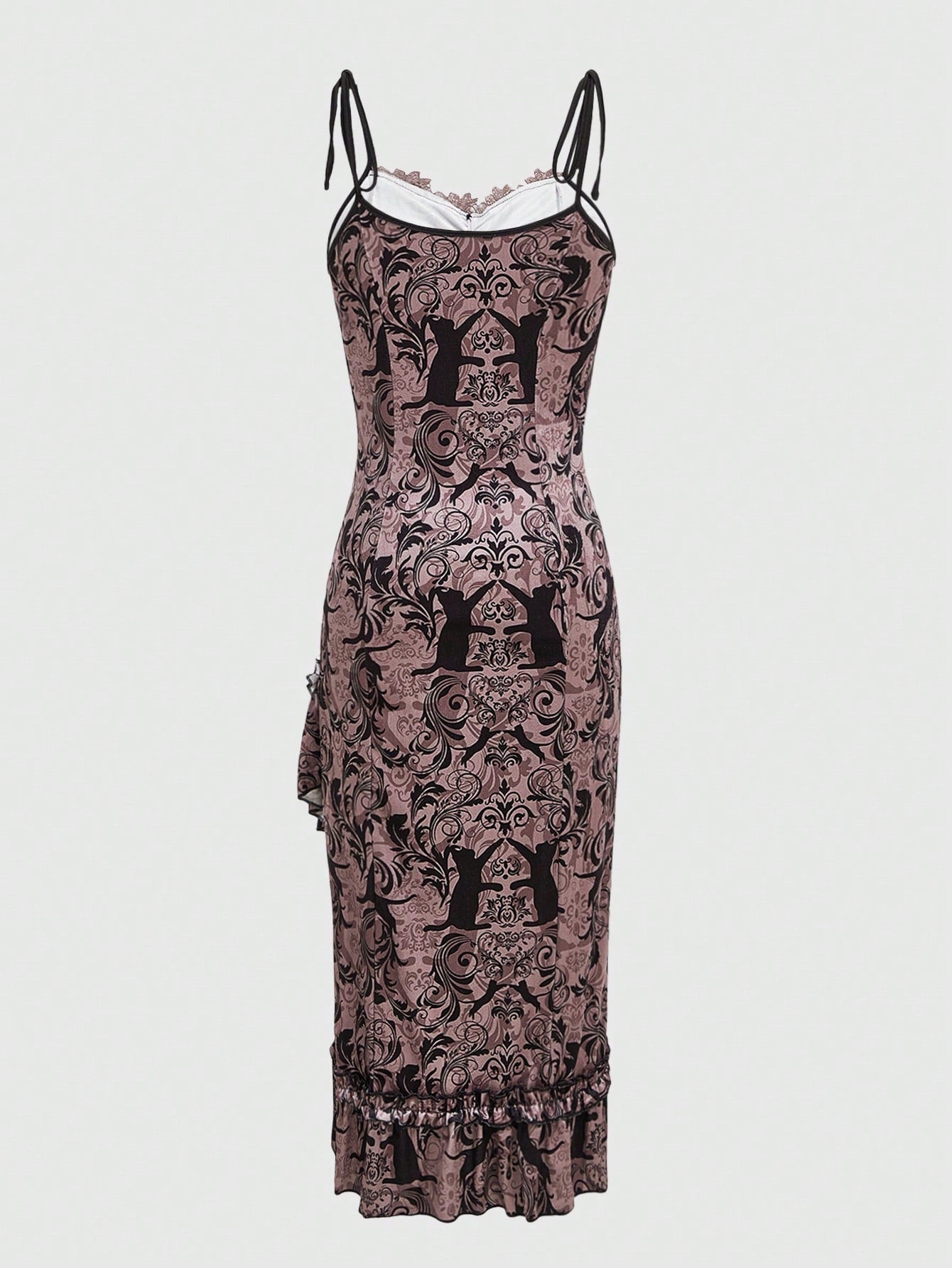 Witchy Ways Floral Printed Lace Spliced Strappy Dress