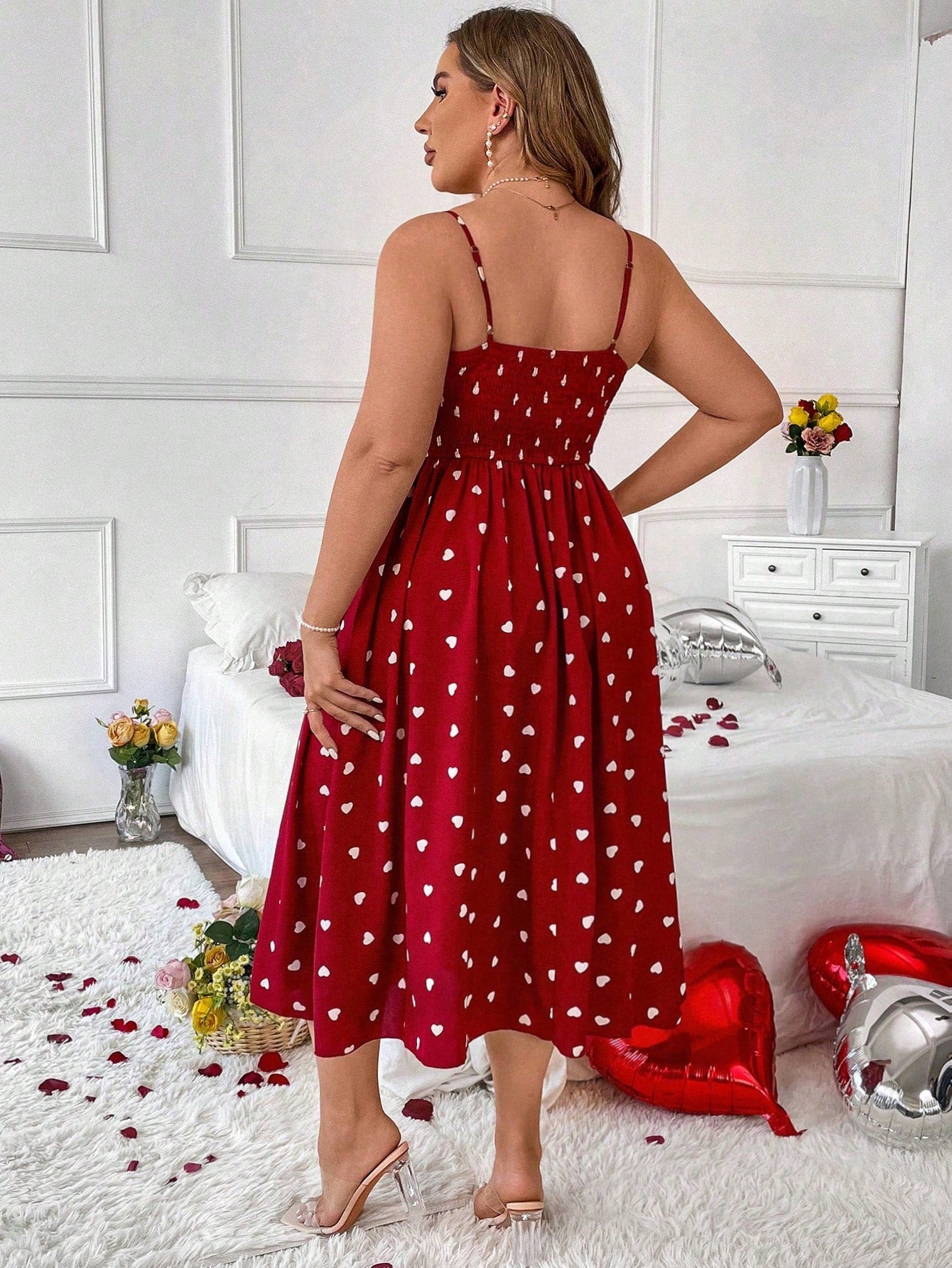 Plus Size Women'S Heart Print Cami Dress