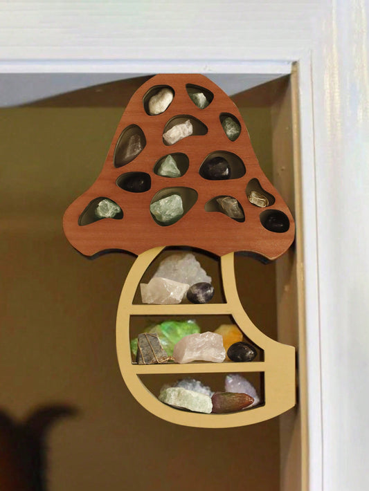 Floating Wooden Mushroom Shelf, Crystal display