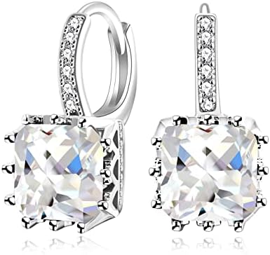 Classic Witch -Platinum Plated Square CZ Crystal Drop Earrings Hoop Lever Back in multiple color options