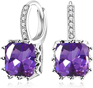 Classic Witch -Platinum Plated Square CZ Crystal Drop Earrings Hoop Lever Back in multiple color options