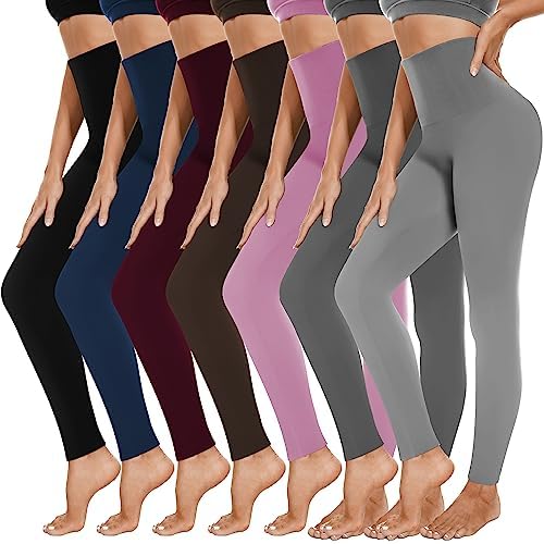 Fleece 7 Pack Leggings Non See Through-Workout High Waisted Tummy Control Tights Yoga Pants